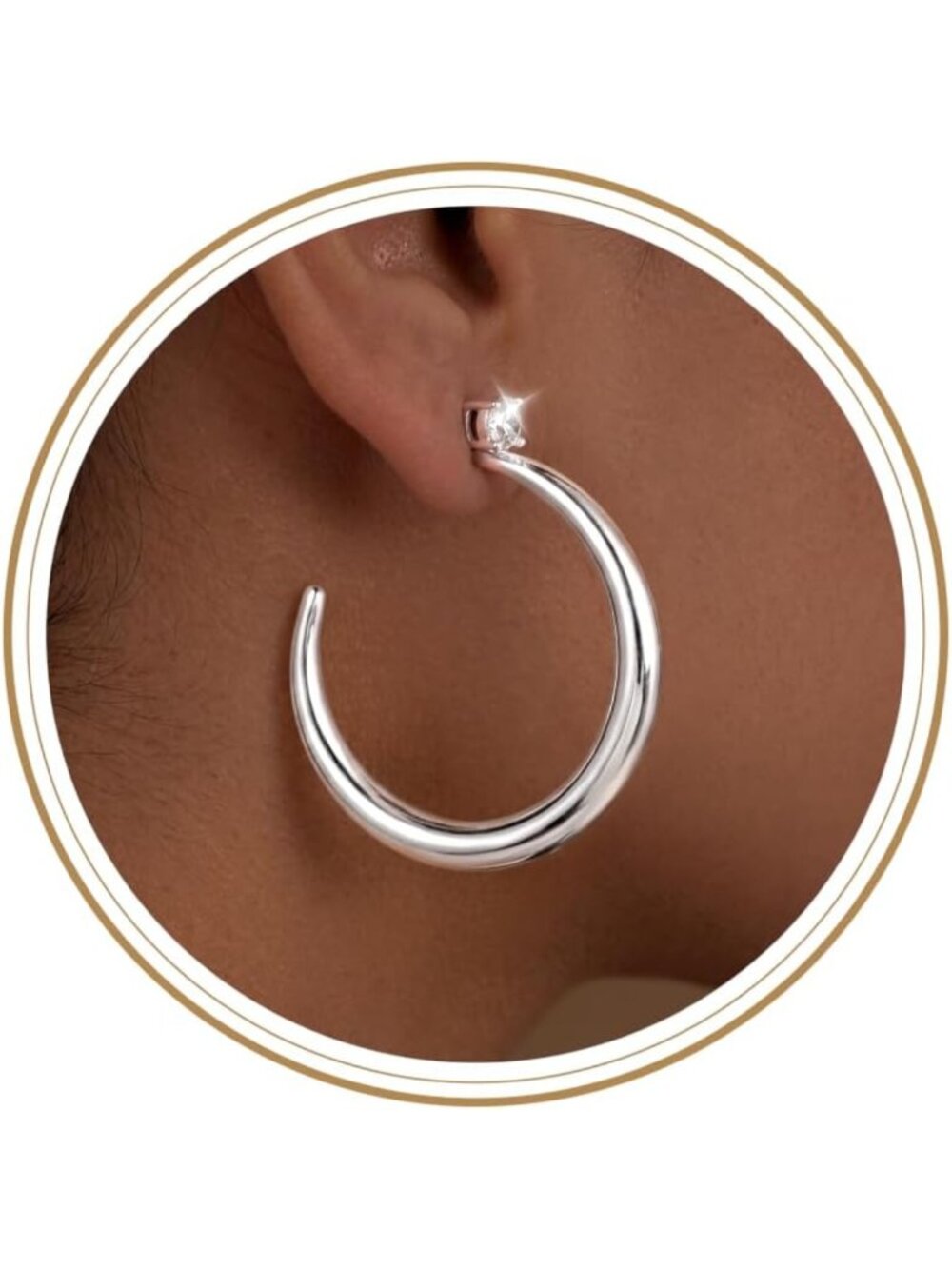 Stylish Large Silver Hoop Earrings, 925 Sterling Silver, Lightweight Chunky